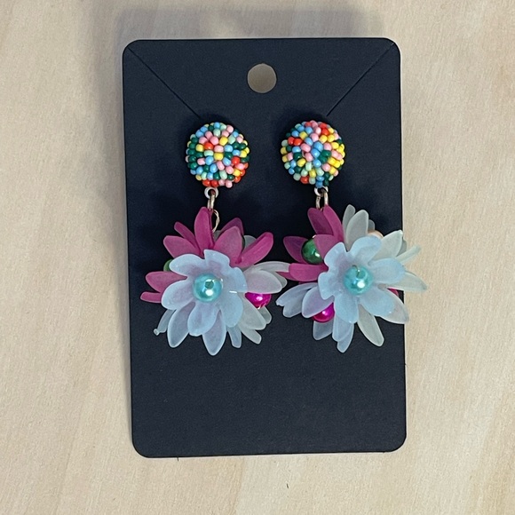 Bohemian Summer Floral Earrings | Pink, Light Blue - Picture 5 of 5